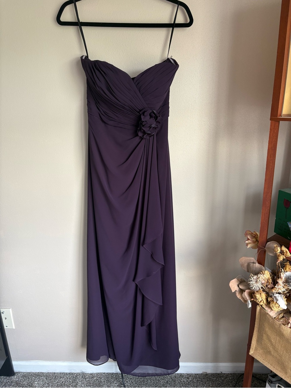 Elegant Strapless Purple Evening Gown